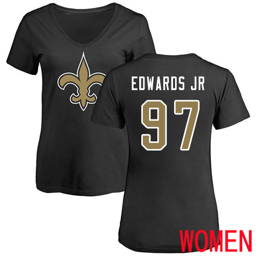 New Orleans Saints Black Women Mario Edwards Jr Name and Number Logo Slim Fit NFL Football #97 T Shirt->nfl t-shirts->Sports Accessory